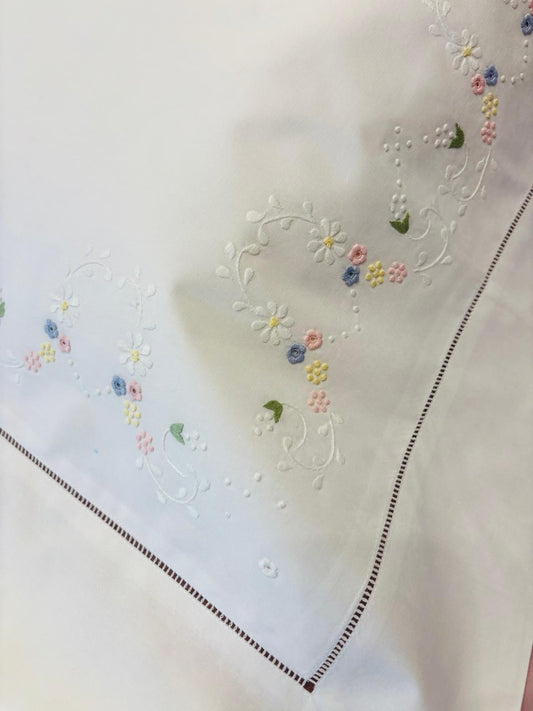 LENZUOLO COTONE PERCALLE RICAMO A MANO PUNTO PIENO BIANCO CM 270x290 VAR.2