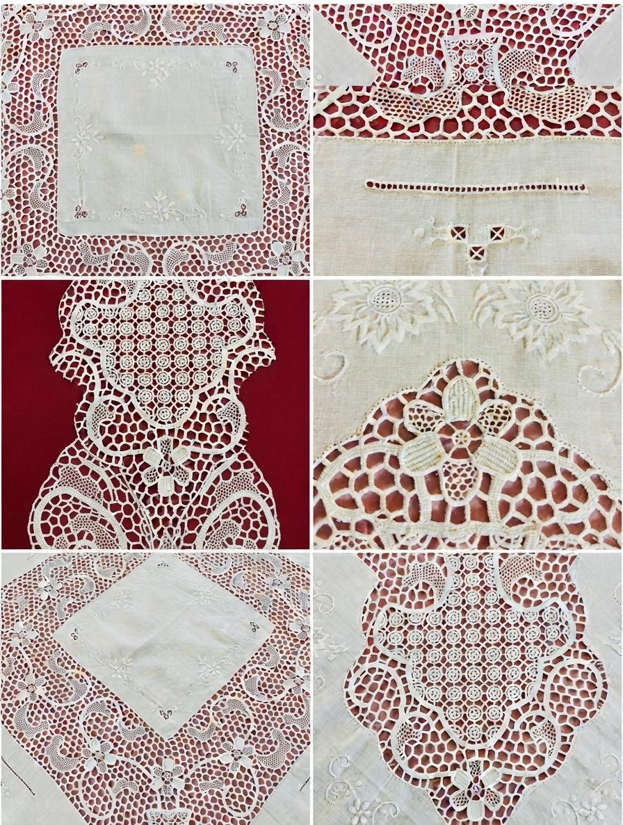 TOVAGLIA QUADRATA PURO LINO BIANCO RICAMO A MANO E PIZZO BURANO CM 170x170 (BQ)
