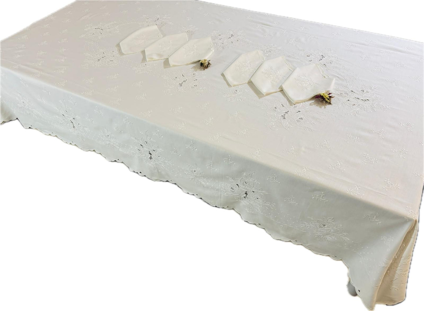 TOVAGLIA RETTANGOLARE PURO LINO BIANCO RICAMO A MANO PUNTO PIENO E INTAGLIO CM 170x265 (RS)
