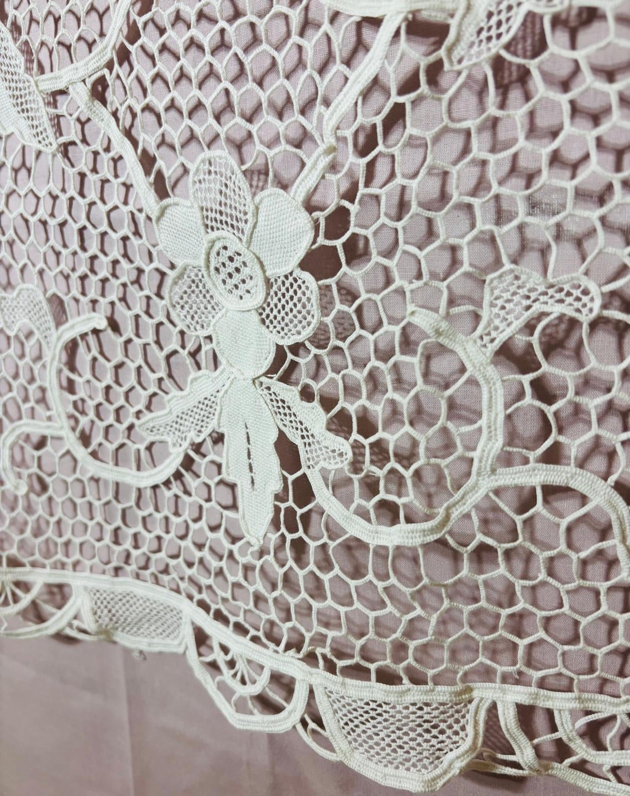 TOVAGLIA OVALE MISTO LINO E COTONE BIANCO PIZZO BURANO CM 170x220