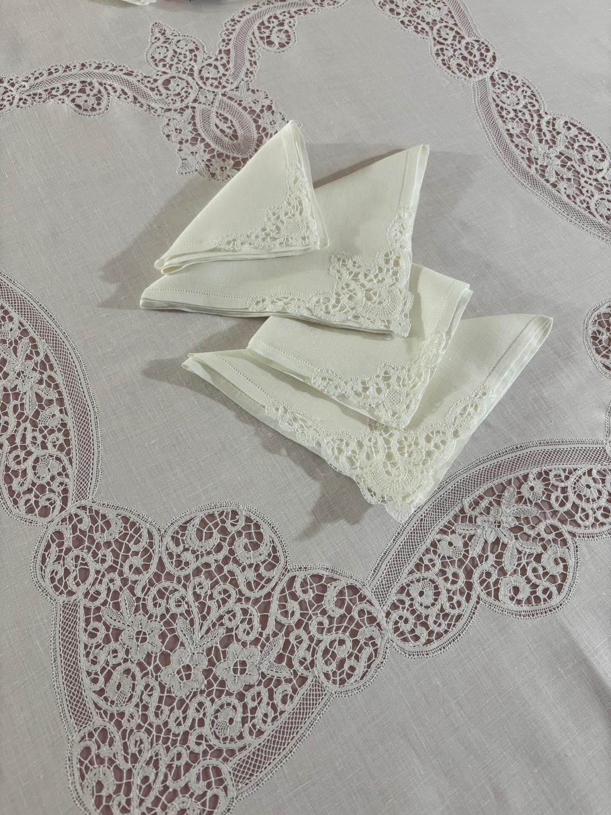 TOVAGLIA RETTANGOLARE PURO LINO BIANCO E PIZZO CANTÙ CM 165x275