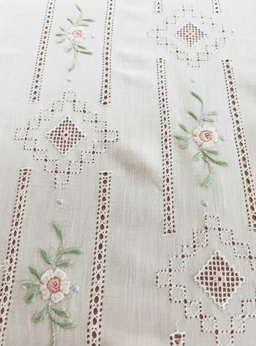 TOVAGLIA RETTANGOLARE MISTO LINO E COTONE BIANCO RICAMO A MANO PUNTO PIENO CM 170x270 (@.S270)