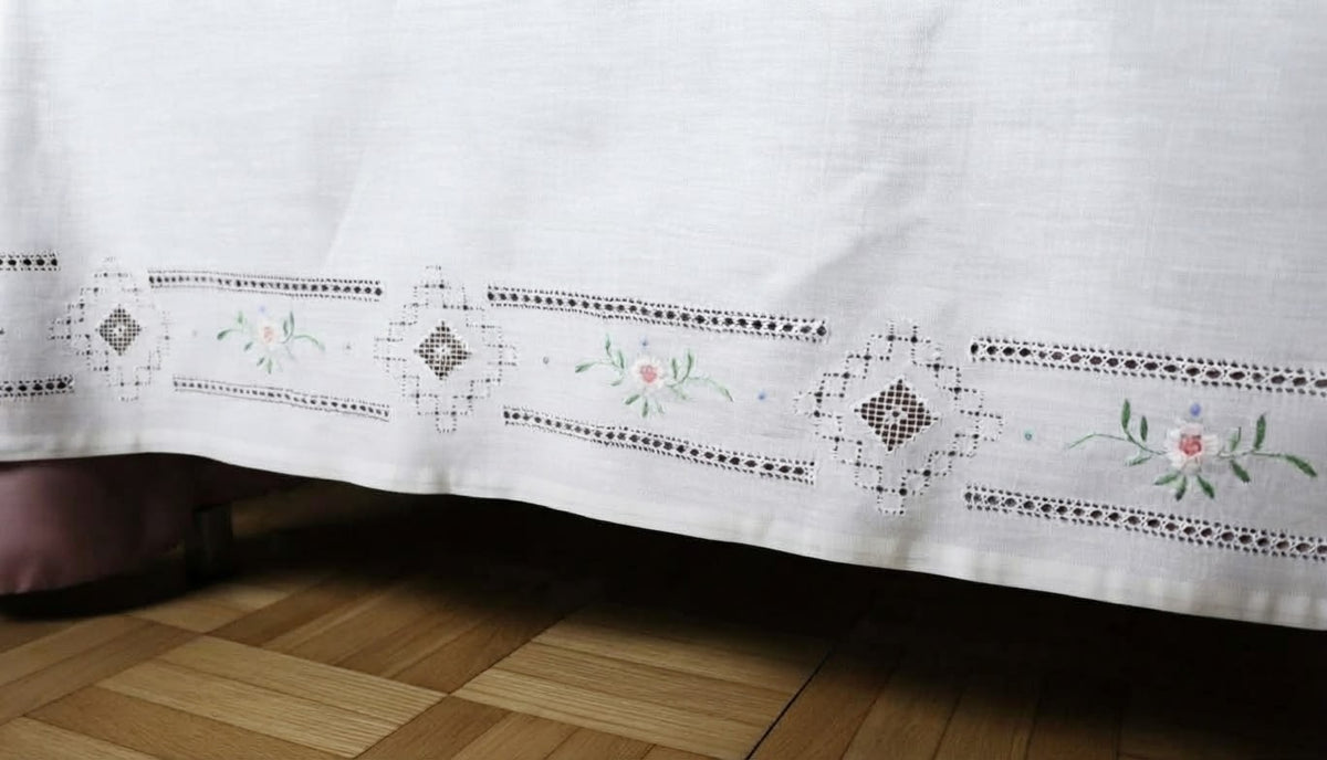 TOVAGLIA RETTANGOLARE MISTO LINO E COTONE BIANCO RICAMO A MANO PUNTO PIENO CM 170x270 (@.S270)