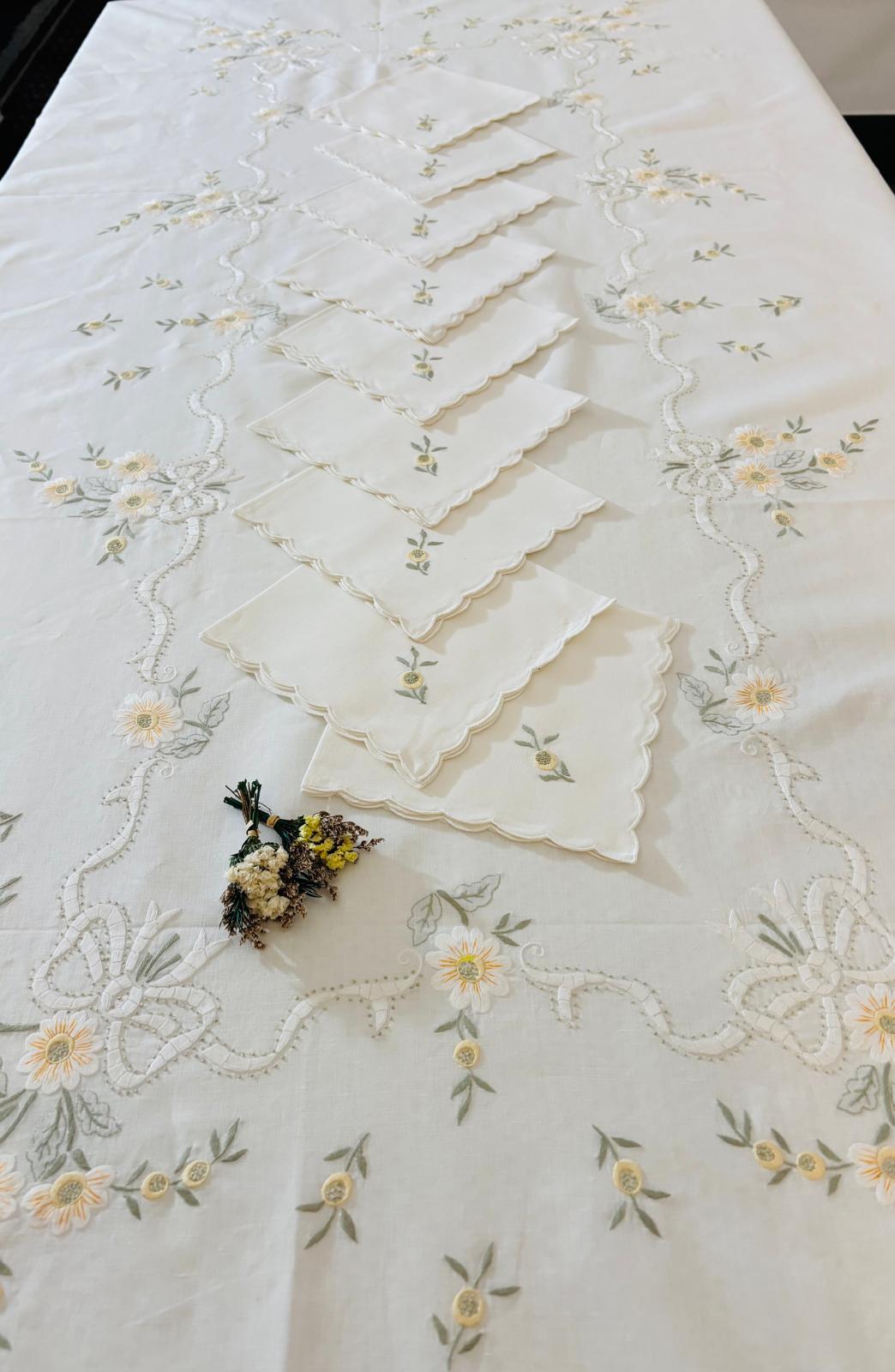 TOVAGLIA RETTANGOLARE MISTO LINO E COTONE BIANCO RICAMO A MANO PUNTO PIENO CM 170x270 (MGML)