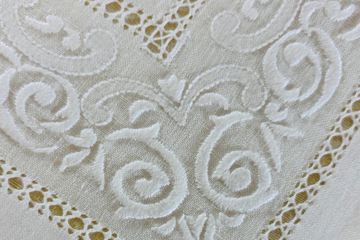 CENTER DECOR PURE WHITE LINEN SATIN STITCH EMBROIDERY 40x90 CM (@.C. white arabesque)