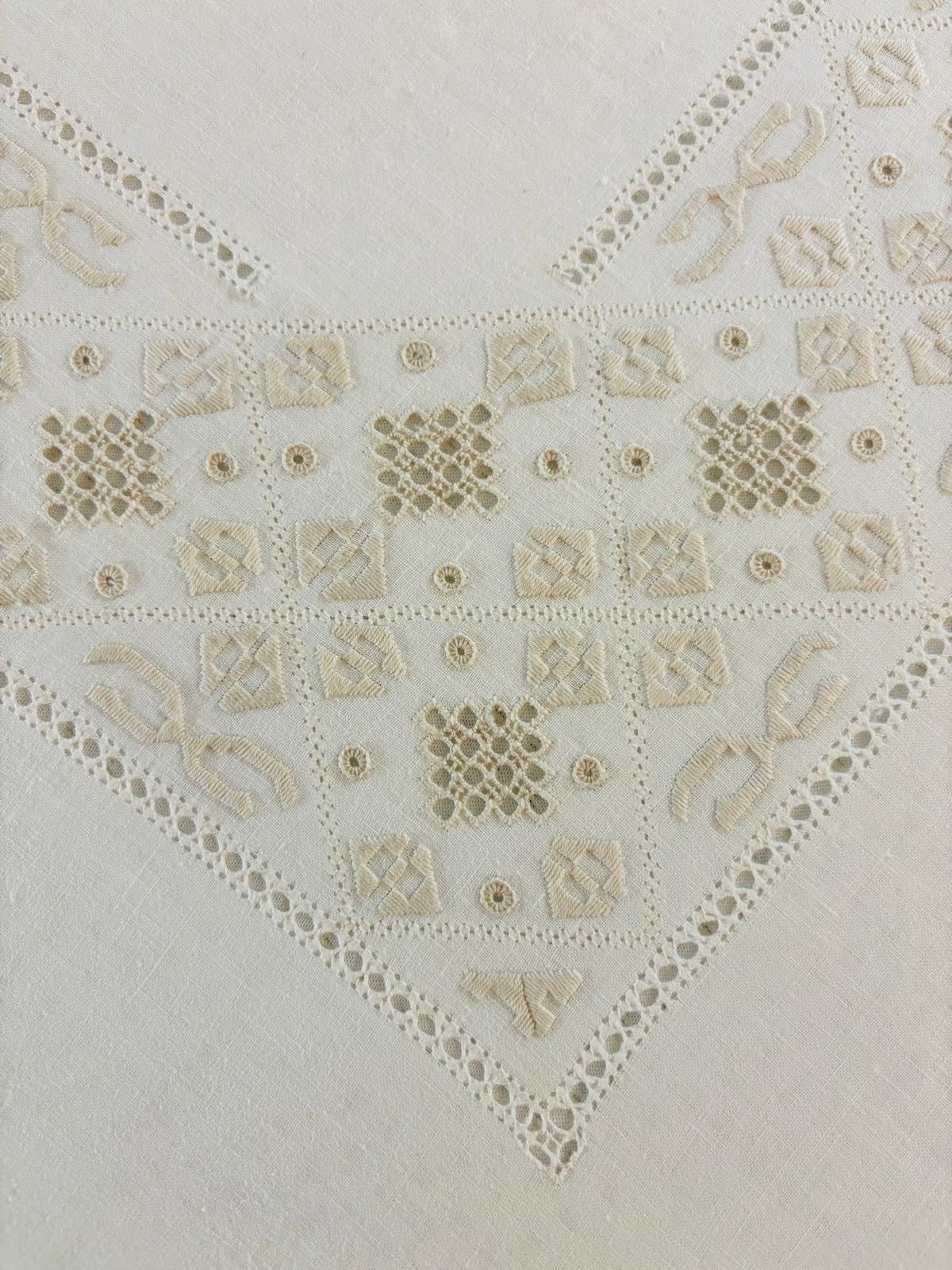 TOVAGLIA RETTANGOLARE PURO LINO ECRU ‘ RICAMO A MANO PUNTO ANTICO CM 170x265
