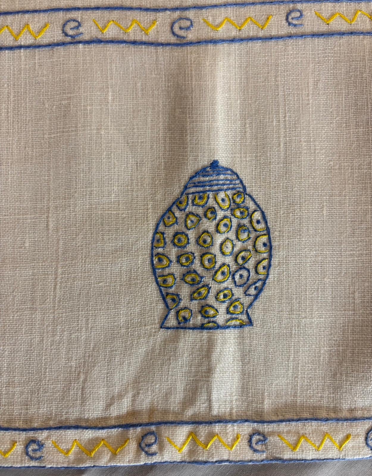 TOVAGLIETTA DA THE’CM 82x82 VINTAGE MISTO LINO E COTONE AVORIO RICAMO A MANO (CRL)