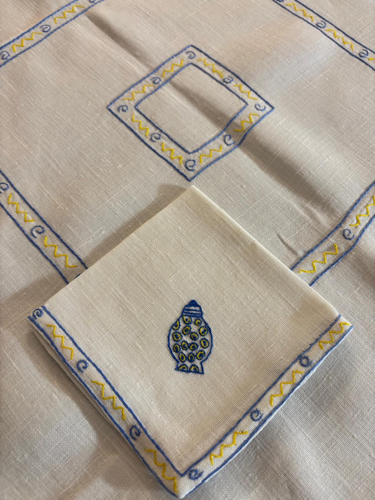 TOVAGLIETTA DA THE’CM 82x82 VINTAGE MISTO LINO E COTONE AVORIO RICAMO A MANO (CRL)