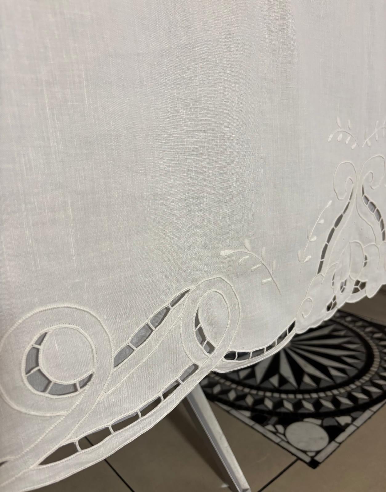 TOVAGLIA RETTANGOLARE MISTO LINO E COTONE BIANCO RICAMO A MANO INTAGLIO CM 165x268 (IL)
