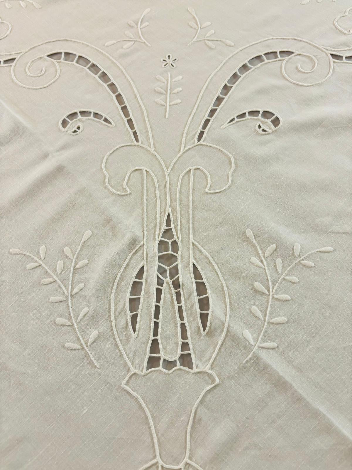 TOVAGLIA RETTANGOLARE MISTO LINO E COTONE BIANCO RICAMO A MANO INTAGLIO CM 165x268 (IL)