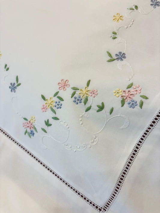 LENZUOLO COTONE PERCALLE RICAMO A MANO PUNTO PIENO CM 270x290 VAR.1