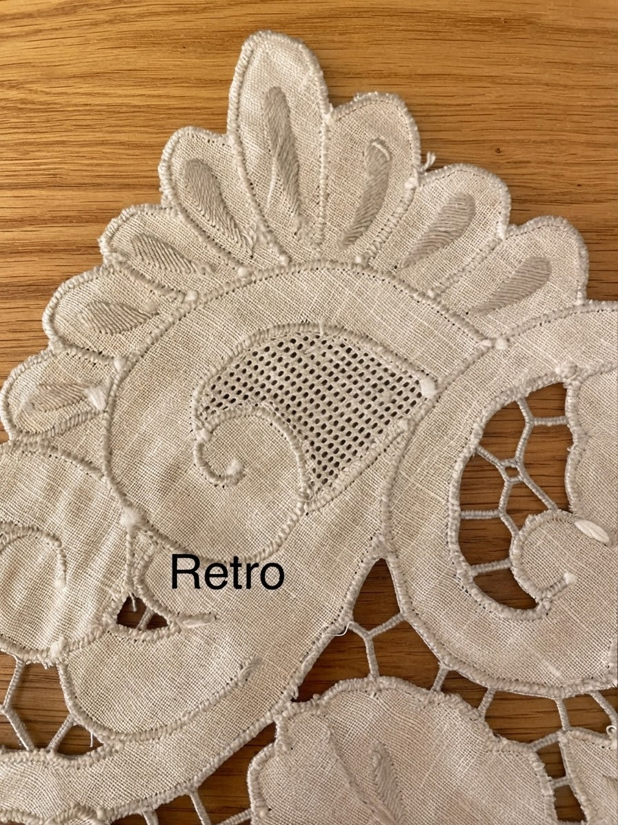 CENTRO ARREDO PURO LINO ECRU’ RICAMO INTAGLIO CM 36x70 ( @.regale)