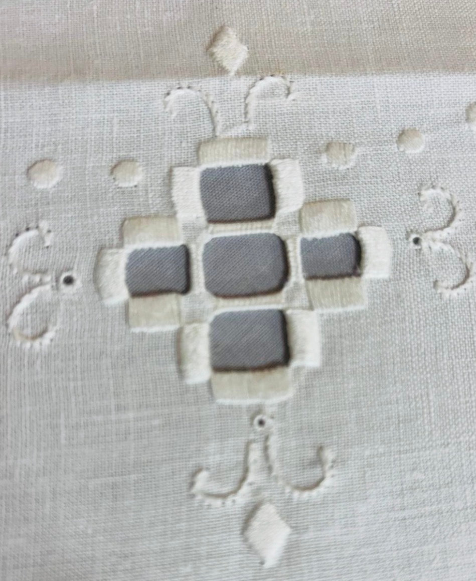TOVAGLIETTA DA THE’ CM 83x83 VINTAGE MISTO LINO E COTONE BIANCO RICAMO A MANO  (G)