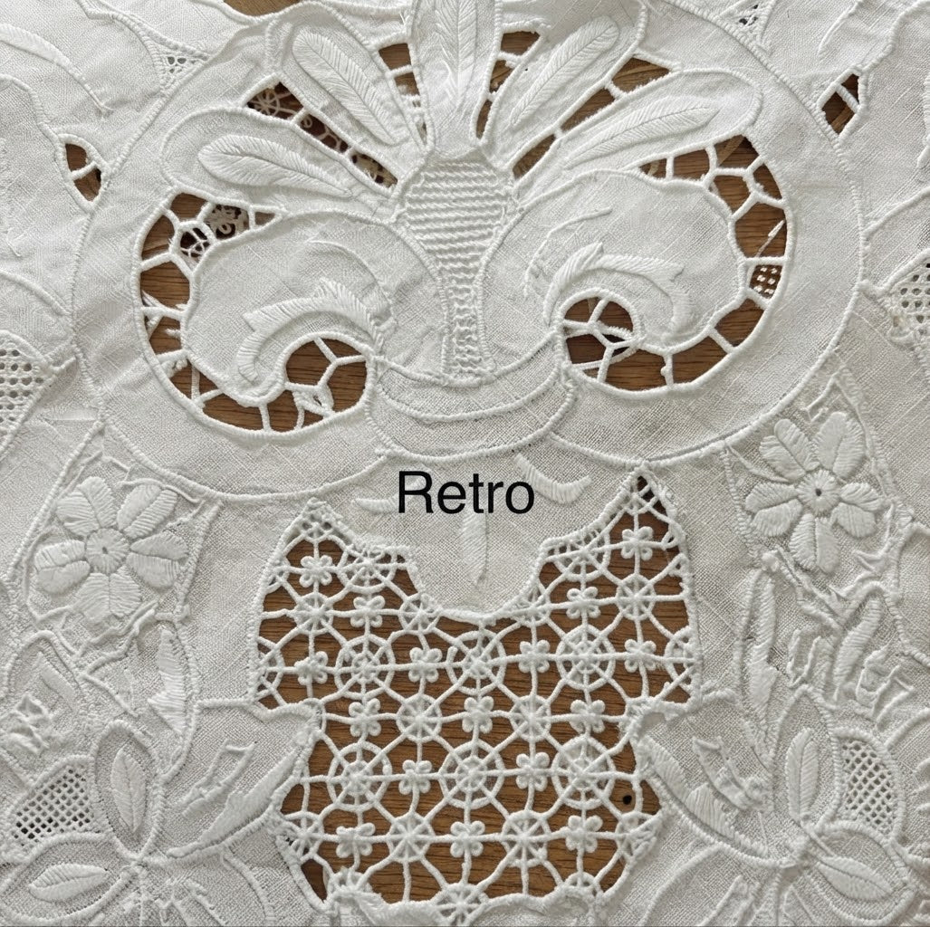 TOVAGLIA RETTANGOLARE PURO LINO BIANCO RICAMO A MANO PUNTO PIENO E INTAGLIO CM 167x265 (@.granpranzo)