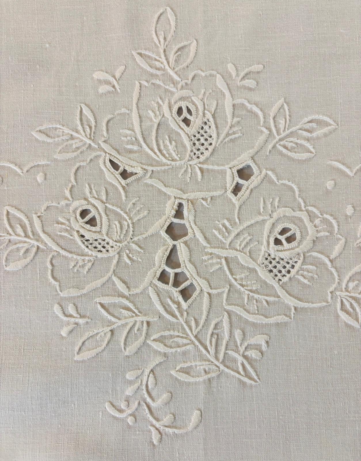 TOVAGLIA RETTANGOLARE PURO LINO BIANCO RICAMO A MANO PUNTO PIENO E INTAGLIO CM 170x265 (RS)