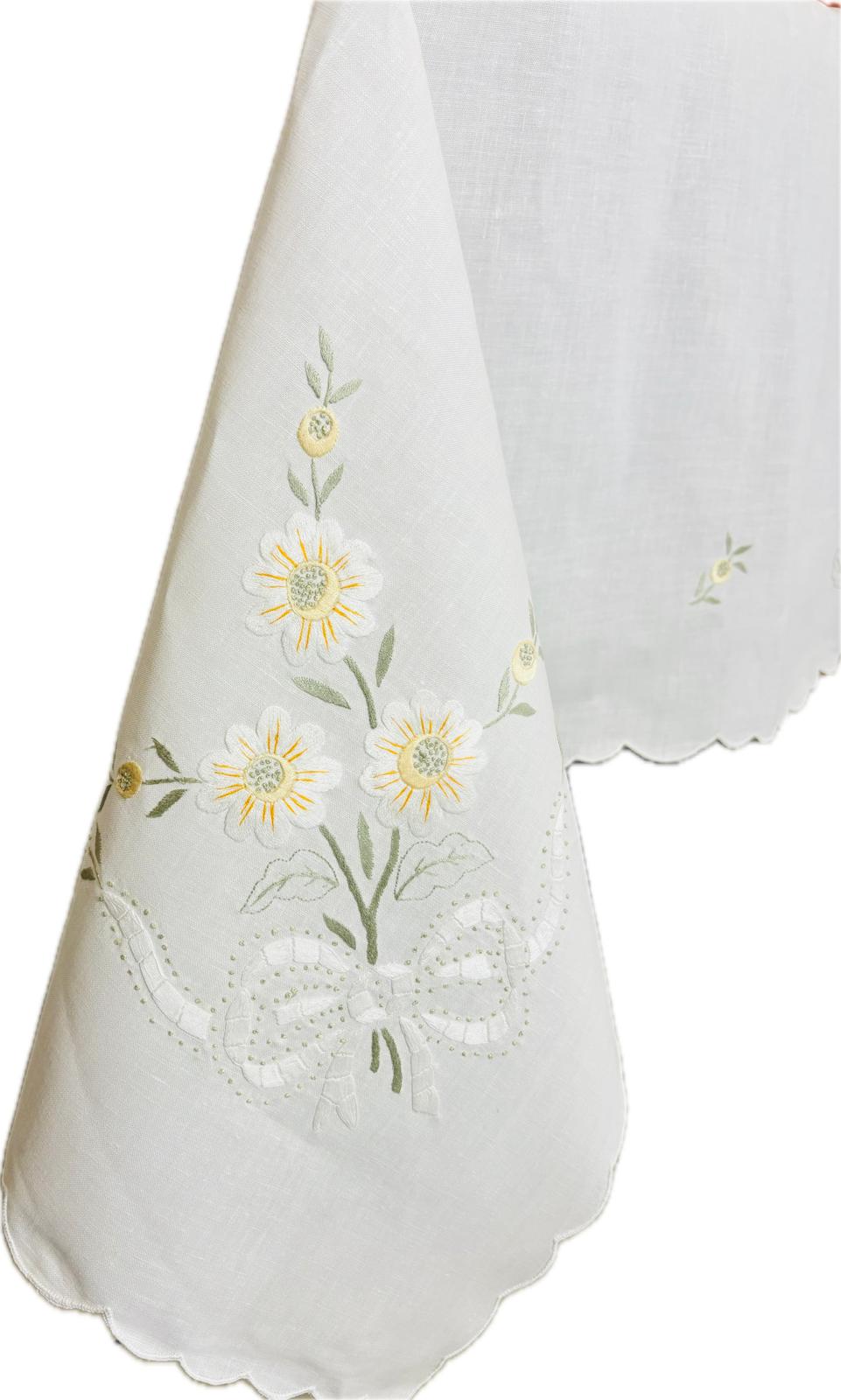 TOVAGLIA RETTANGOLARE MISTO LINO E COTONE BIANCO RICAMO A MANO PUNTO PIENO CM 170x270 (MGML)