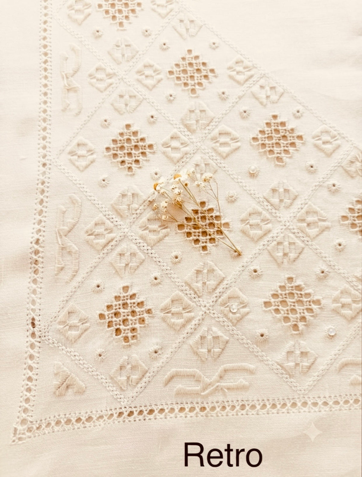 RECTANGULAR TABLECLOTH PURE FLAX ECRU ‘ HAND-EMBROIDERED PUNTO ANTICO 170x265 CM (@.Florentia12)