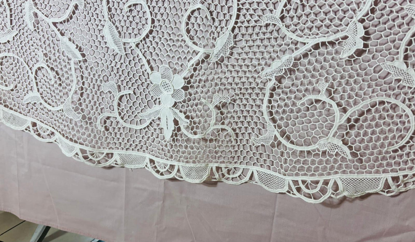 TOVAGLIA OVALE MISTO LINO E COTONE BIANCO PIZZO BURANO CM 170x220