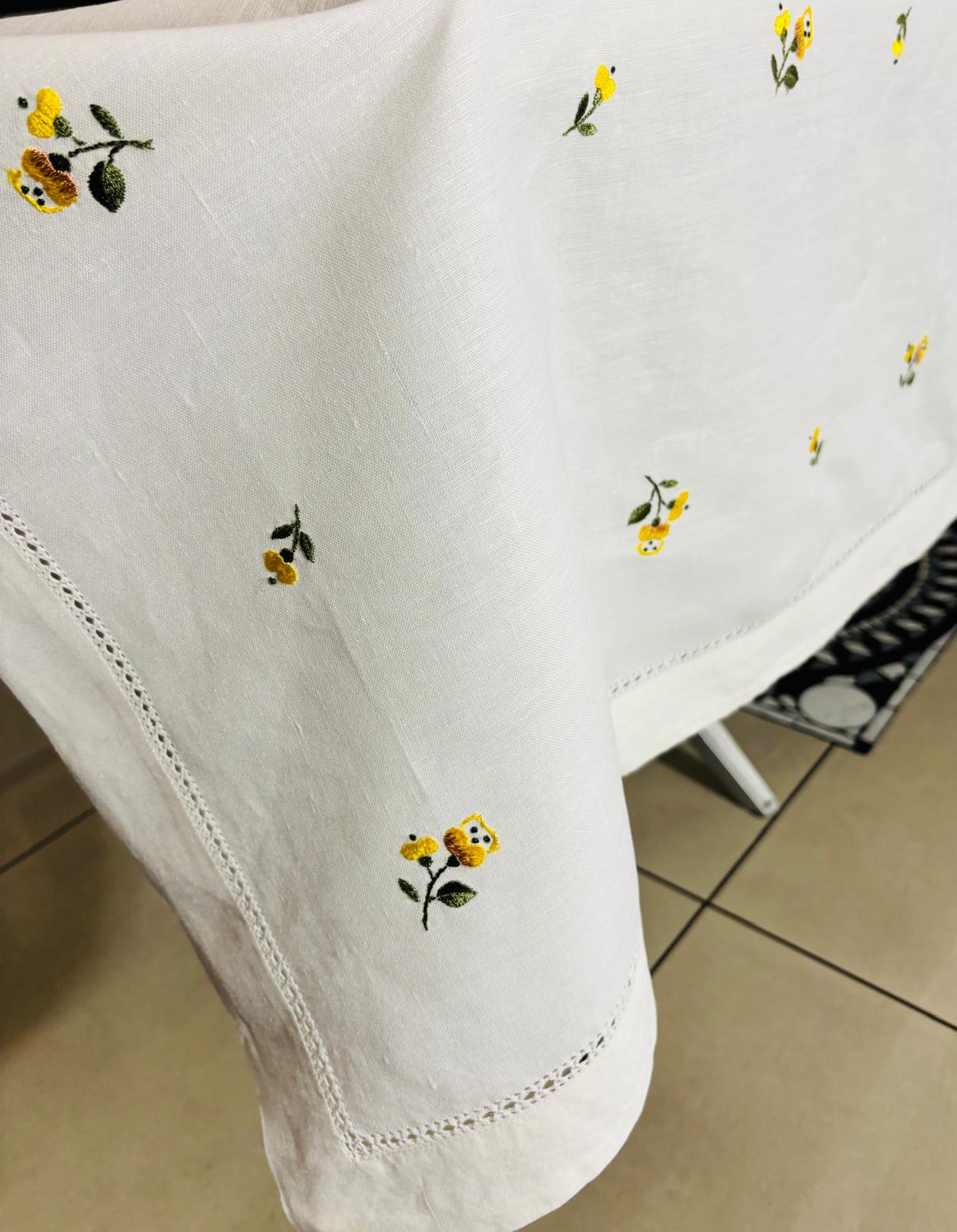 TOVAGLIA RETTANGOLARE PURO LINO E COTONE AVORIO RICAMO A MANO PUNTO PIENO CM 170x270 (RN)