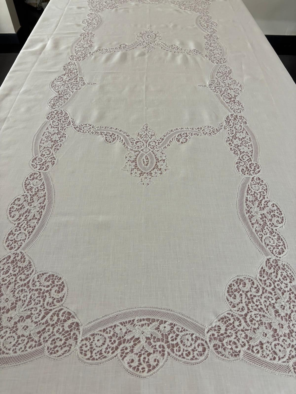 TOVAGLIA RETTANGOLARE PURO LINO BIANCO E PIZZO CANTÙ CM 165x275