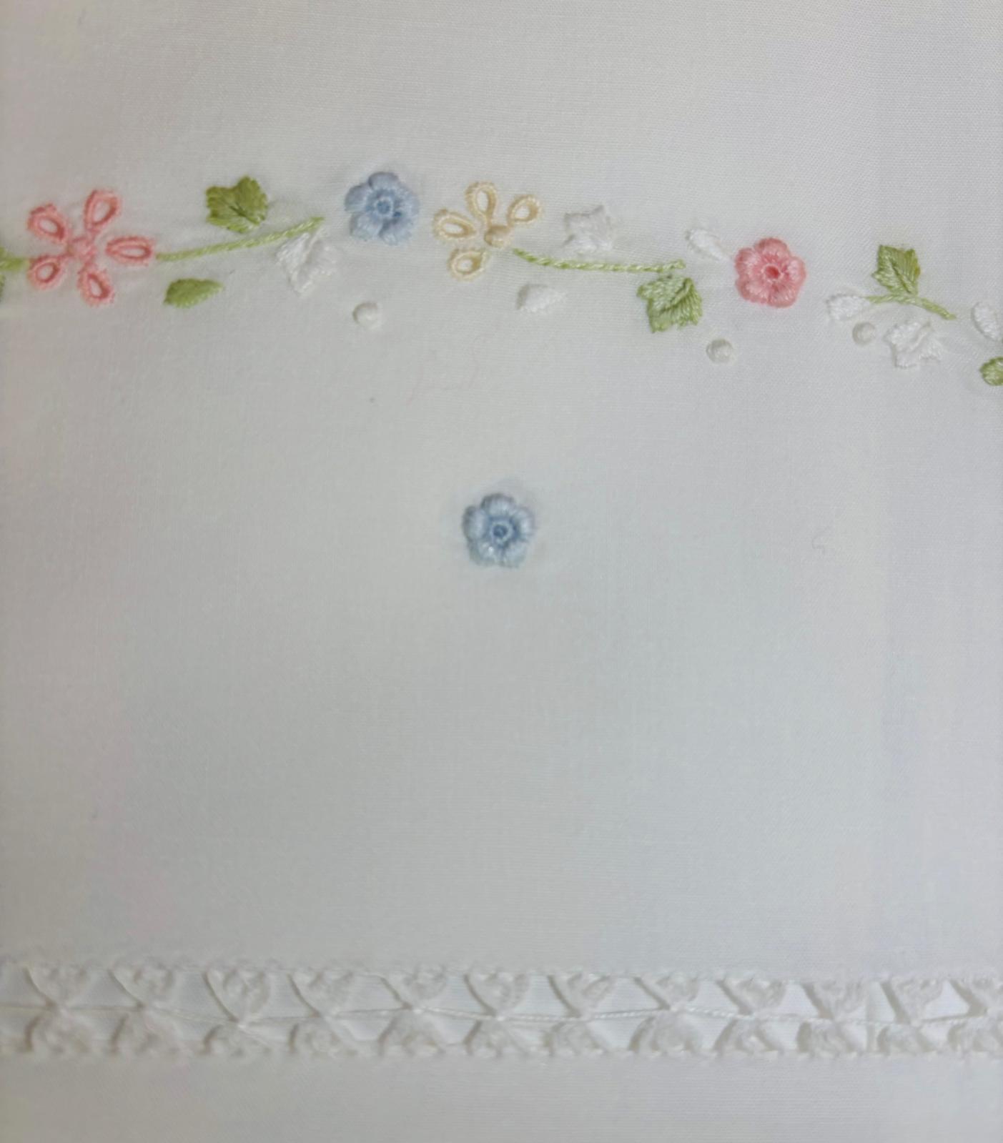 LENZUOLO COTONE PERCALLE RICAMO A MANO PUNTO PIENO E INTAGLIO BIANCO CM 270x290