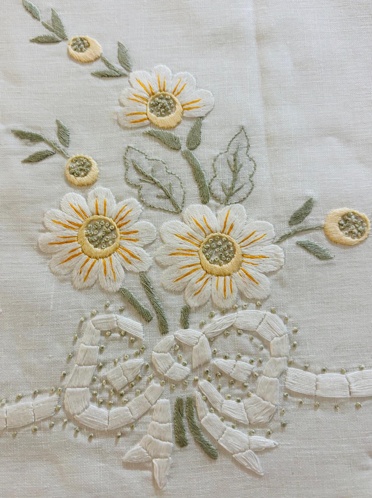 TOVAGLIA RETTANGOLARE MISTO LINO E COTONE BIANCO RICAMO A MANO PUNTO PIENO CM 170x270 (MGML)