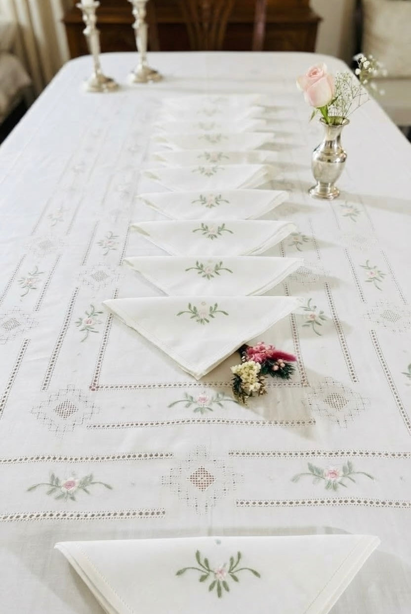 TOVAGLIA RETTANGOLARE MISTO LINO E COTONE BIANCO RICAMO A MANO PUNTO PIENO CM 170x270 (@.S270)