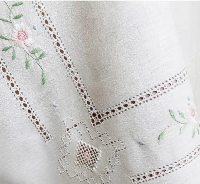 TOVAGLIA RETTANGOLARE MISTO LINO E COTONE BIANCO RICAMO A MANO PUNTO PIENO CM 170x270 (@.S270)