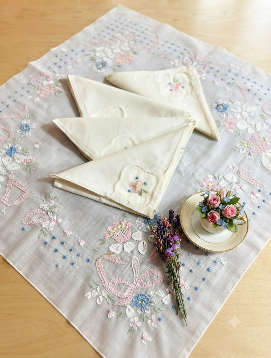TOVAGLIETTA DA THE’ CM 82x82 IN ORGANZA SEMITRASPARENTE RICAMO A MANO