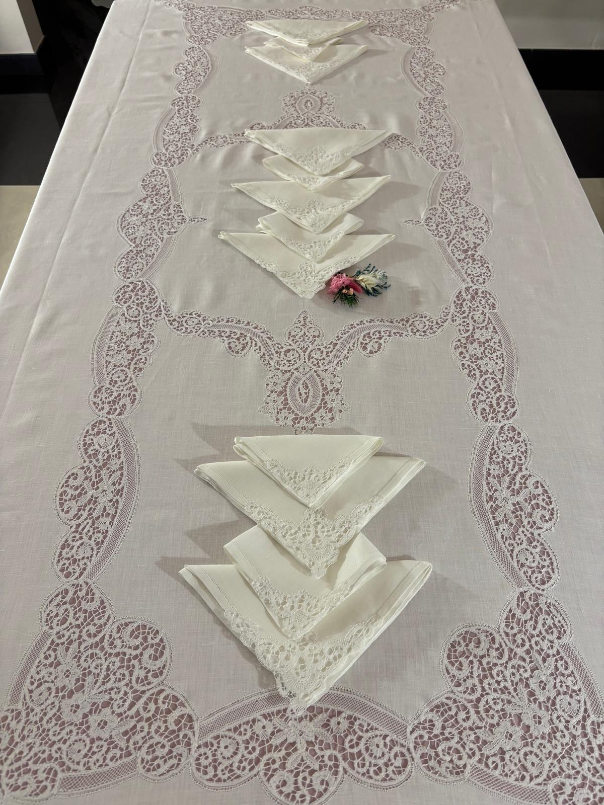 TOVAGLIA RETTANGOLARE PURO LINO BIANCO E PIZZO CANTÙ CM 165x275