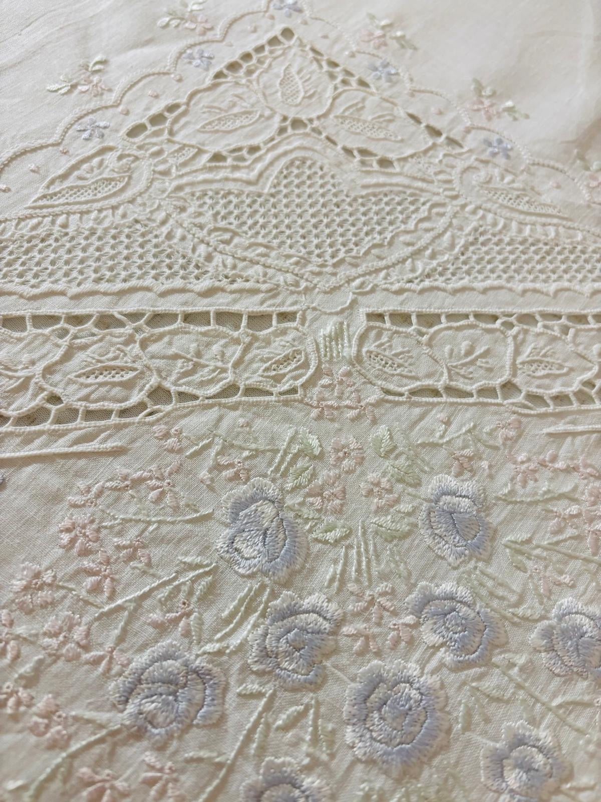 TOVAGLIA RETTANGOLARE PURO LINO BIANCO RICAMO A MANO PUNTO PIENO & INTAGLIO CM 160x260 (INCT)