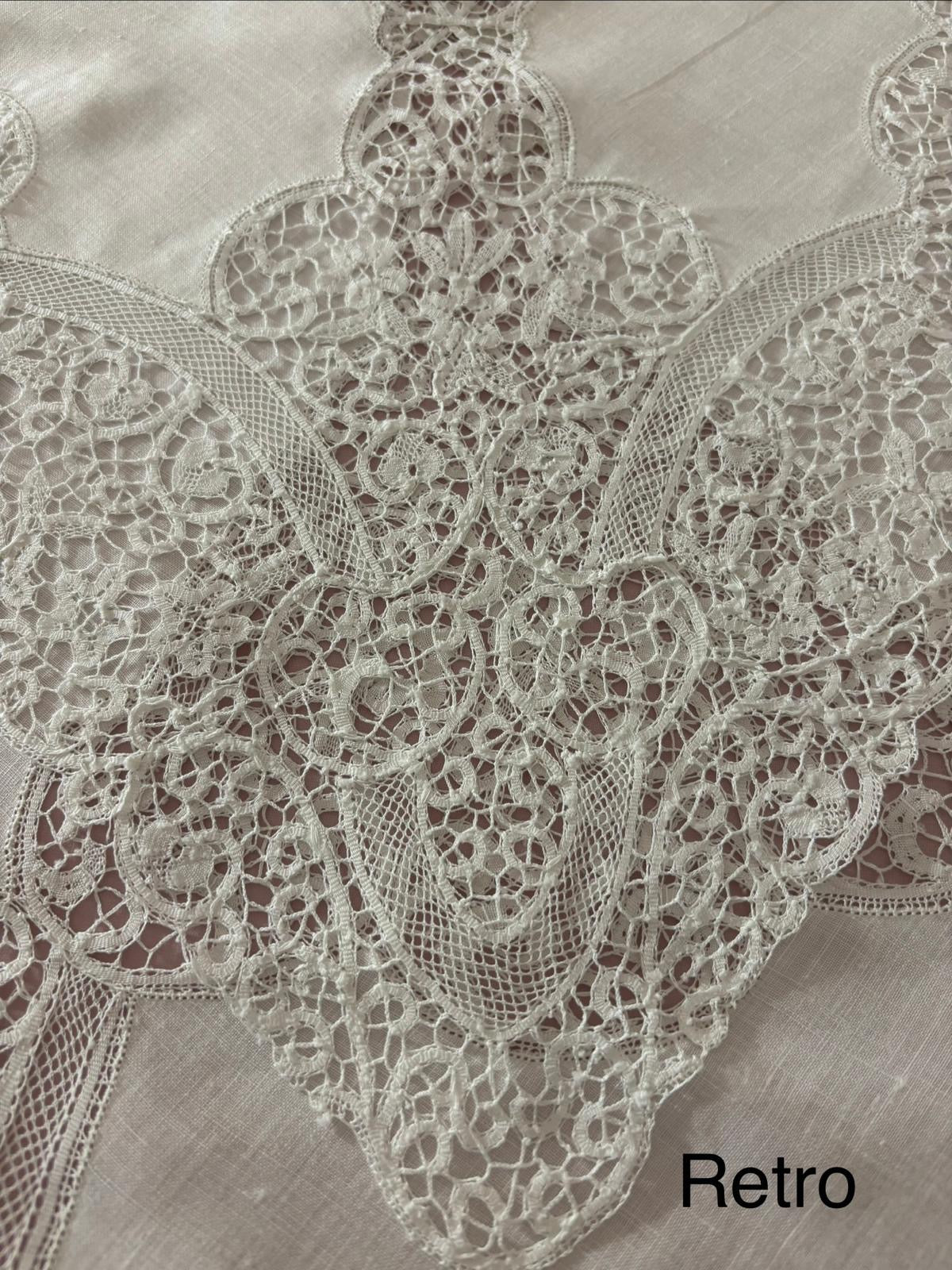 TOVAGLIA RETTANGOLARE PURO LINO BIANCO E PIZZO CANTÙ CM 165x275
