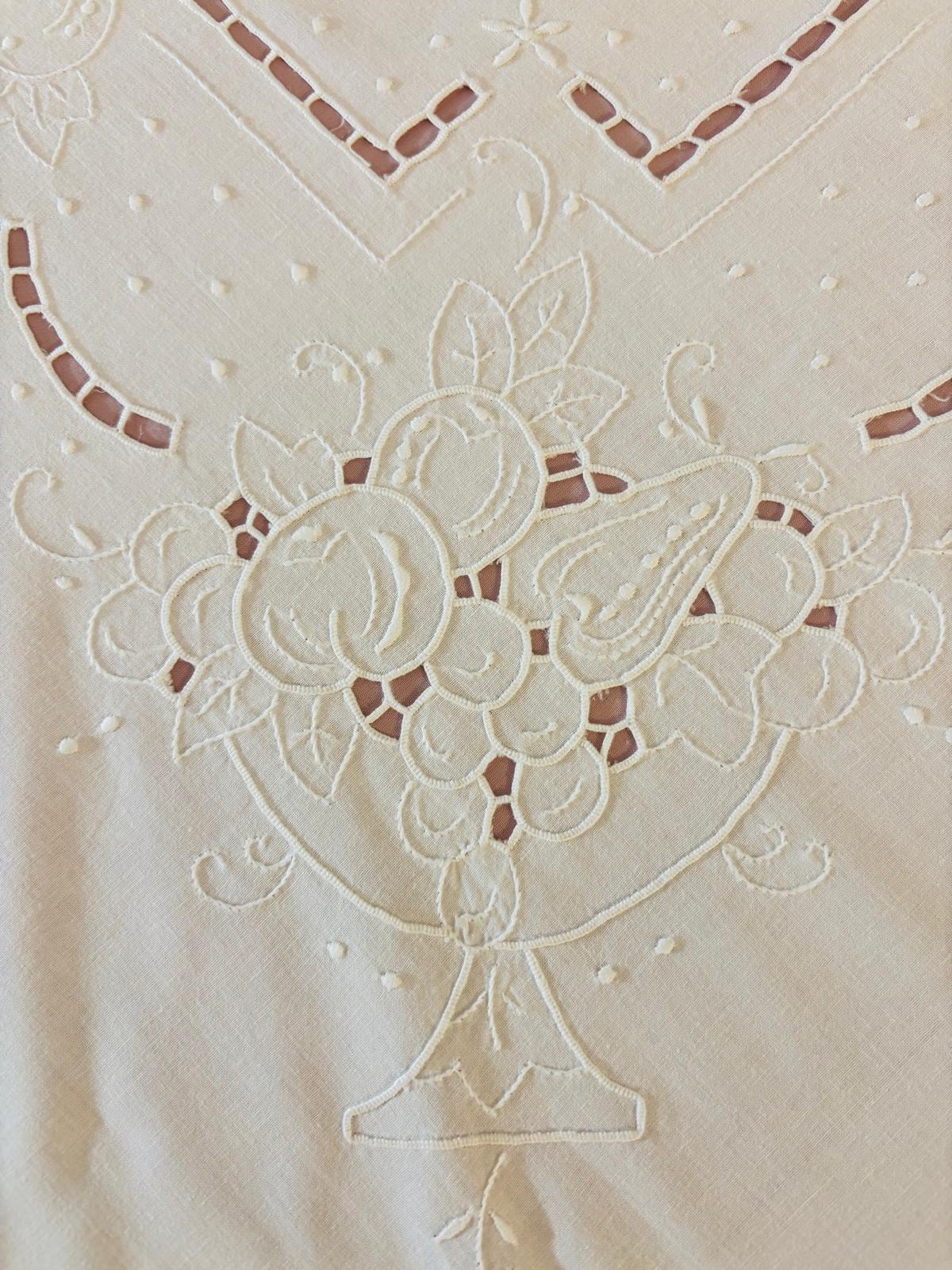 TOVAGLIA RETTANGOLARE PURO COTONE BIANCO RICAMO A MANO INTAGLIO & PUNTO PIENO CM 160x270