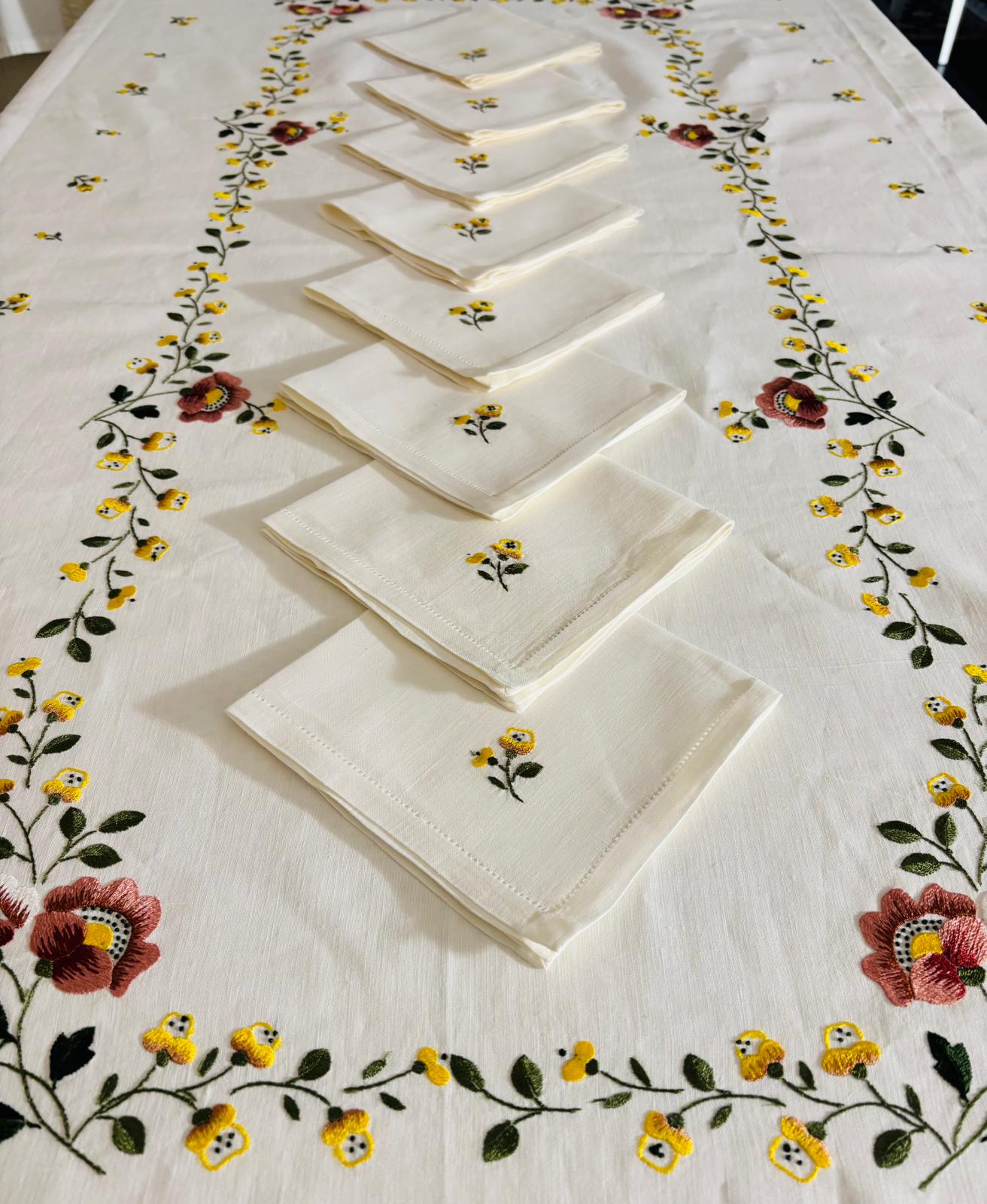 TOVAGLIA RETTANGOLARE PURO LINO E COTONE AVORIO RICAMO A MANO PUNTO PIENO CM 170x270 (RN)