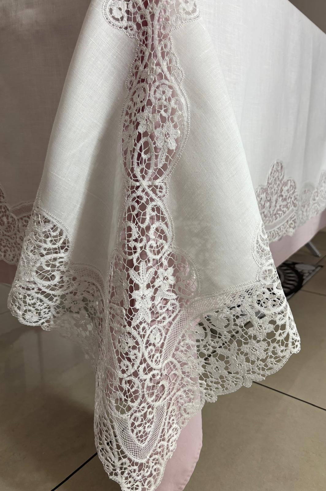 TOVAGLIA RETTANGOLARE PURO LINO BIANCO E PIZZO CANTÙ CM 165x275