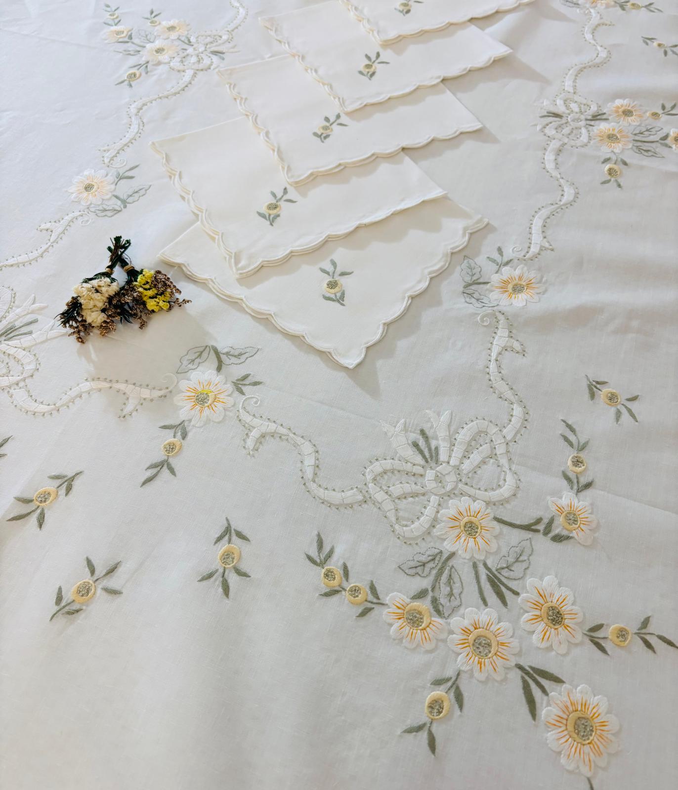 TOVAGLIA RETTANGOLARE MISTO LINO E COTONE BIANCO RICAMO A MANO PUNTO PIENO CM 170x270 (MGML)