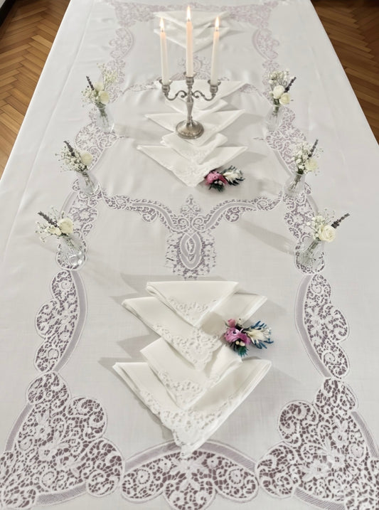 NAPPE RECTANGULAIRE PUR LIN BLANC ET PIQUE CANTÙ CM 165x275 (@.pzCantu’)