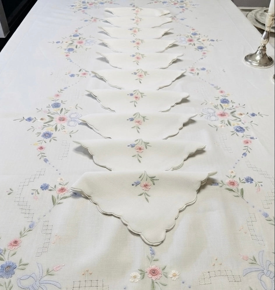 TOVAGLIA RETTANGOLARE PURO LINO BIANCO RICAMO A MANO PUNTO PIENO CM 160x280 (PV)